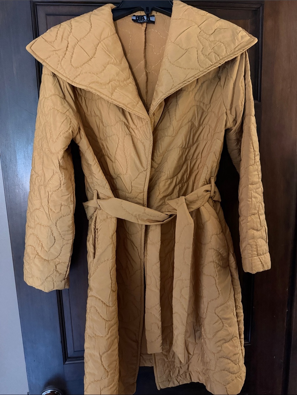 Quilted Belted Trench Coat - Mustard Yellow